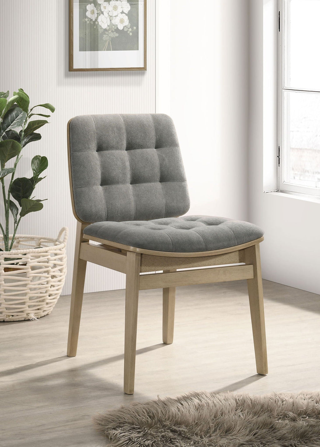 Redbridge Velvet Upholstered Side Chair Grey and Natural Oak (Set of 2)