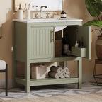 Elegant Bathroom Vanity With Ceramic Sink And Versatile Storage