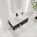 Wall Mounted Floating Bathroom Vanity With Open Shelf & Soft Close Door