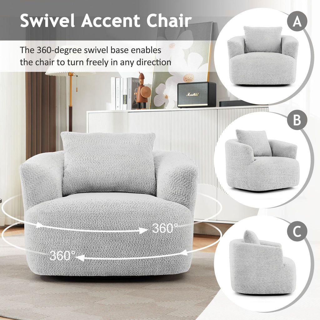 360° Swivel Barrel Sofa Chair With Throw Pillow, Upholstered Accent Chair