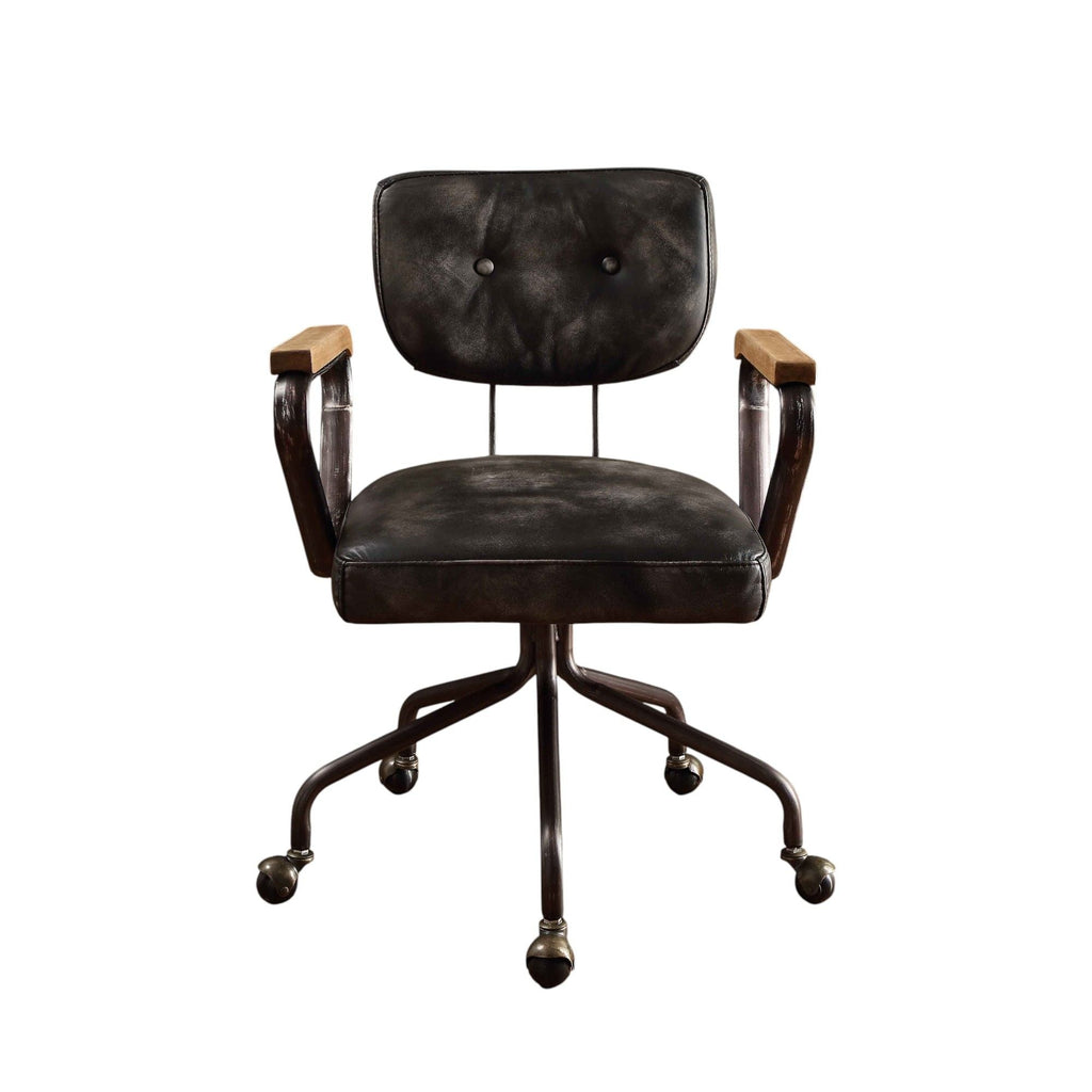 Hallie - Top Grain Leather Office Chair - Vintage Black