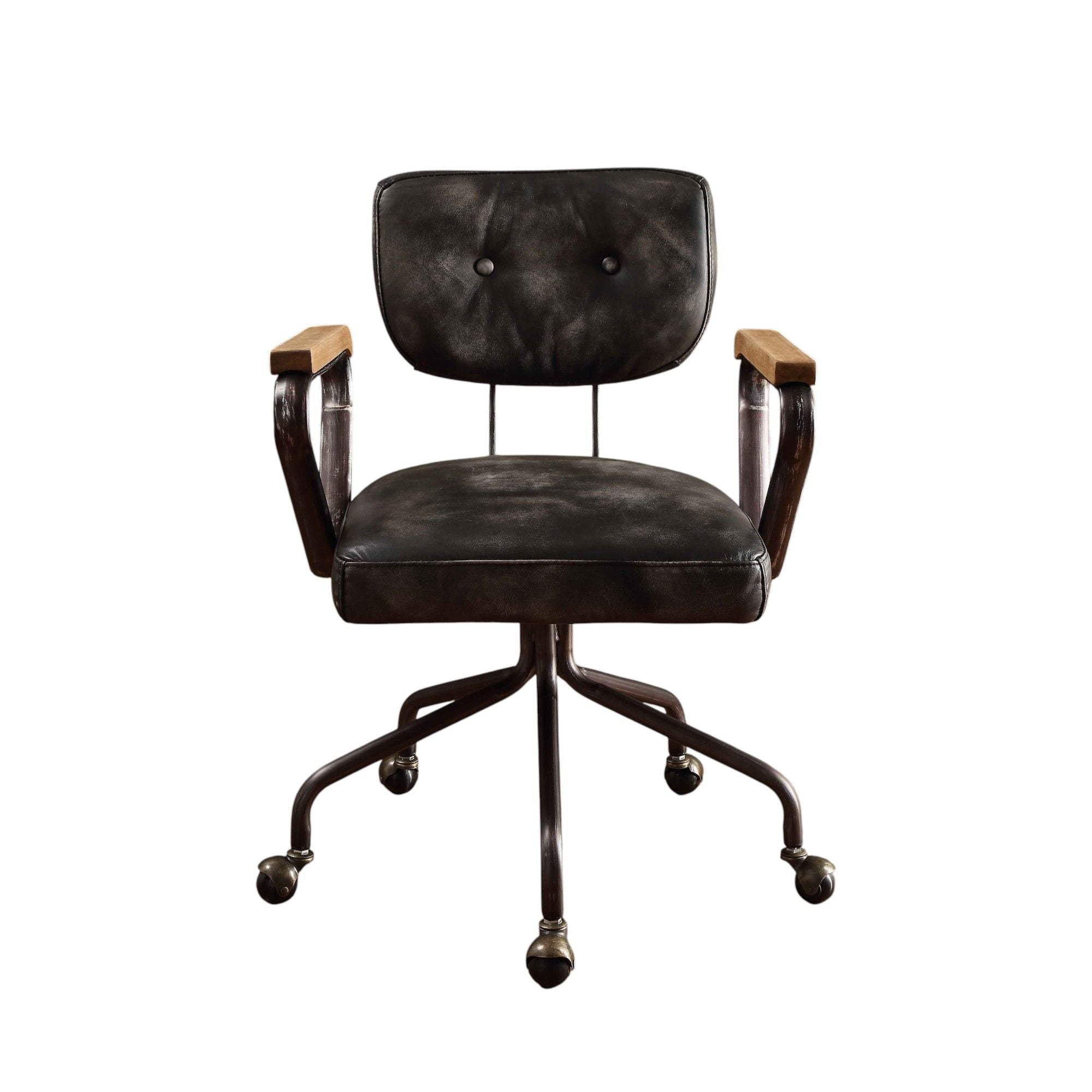 Hallie - Top Grain Leather Office Chair - Vintage Black