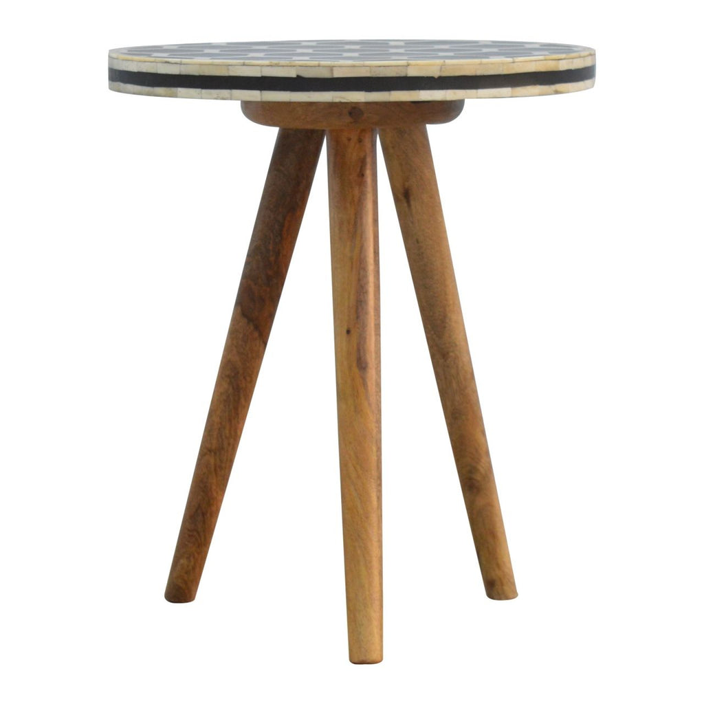 Inlay Bone Tripod Stool - Beige / White