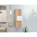 Medicine Single Door Cabinet, Three Shelves - Light Oak / White