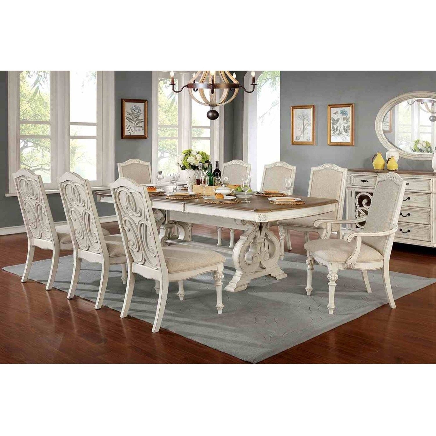 Rustic Dining Set With Table And Upholstered Chairs