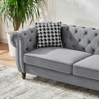 Chesterfield Upholstery Fabric Sofa With Roll Armrest & Nailhead