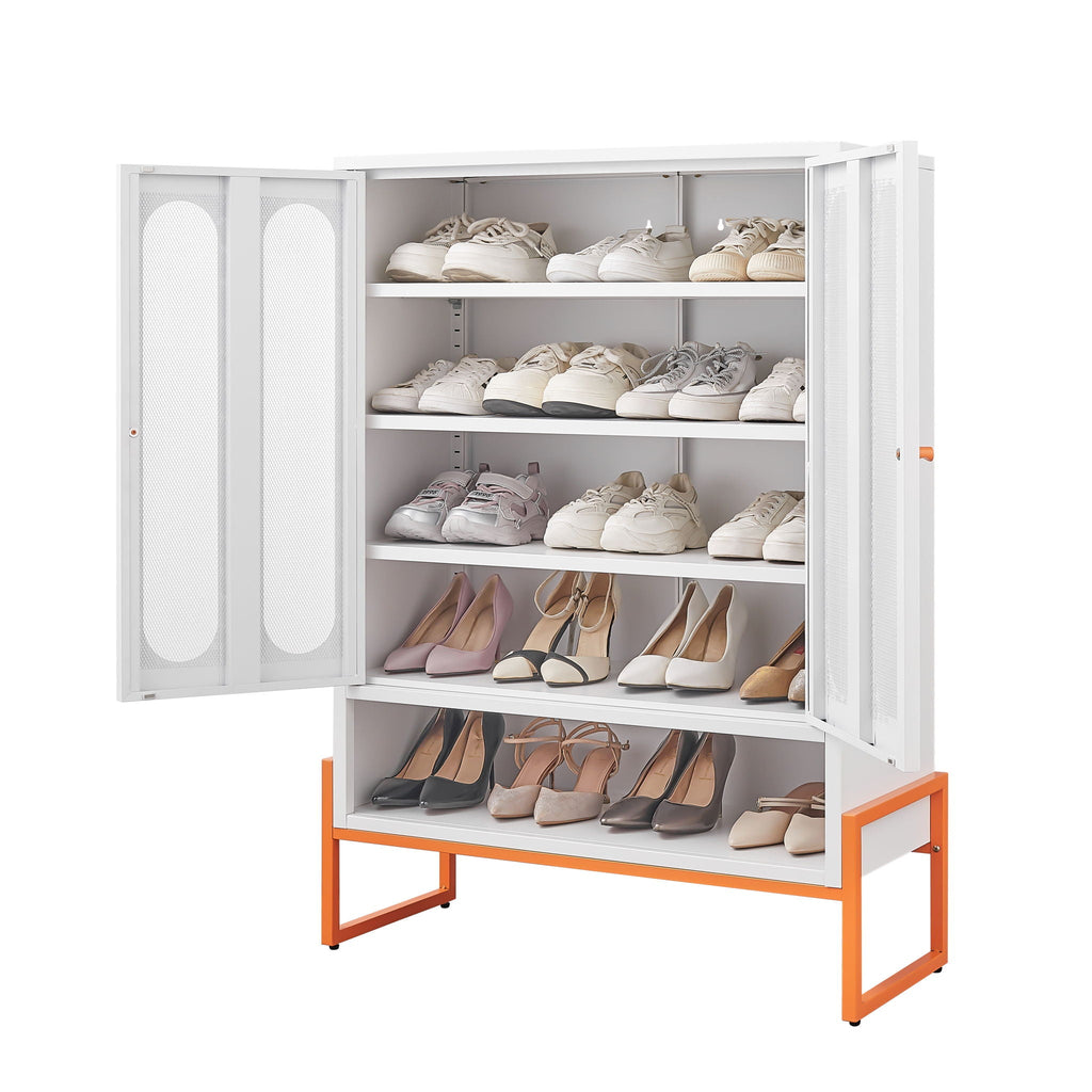 Modern Metal Shoe Cabinet With DoublebSided Doors And Adjustable Partitions