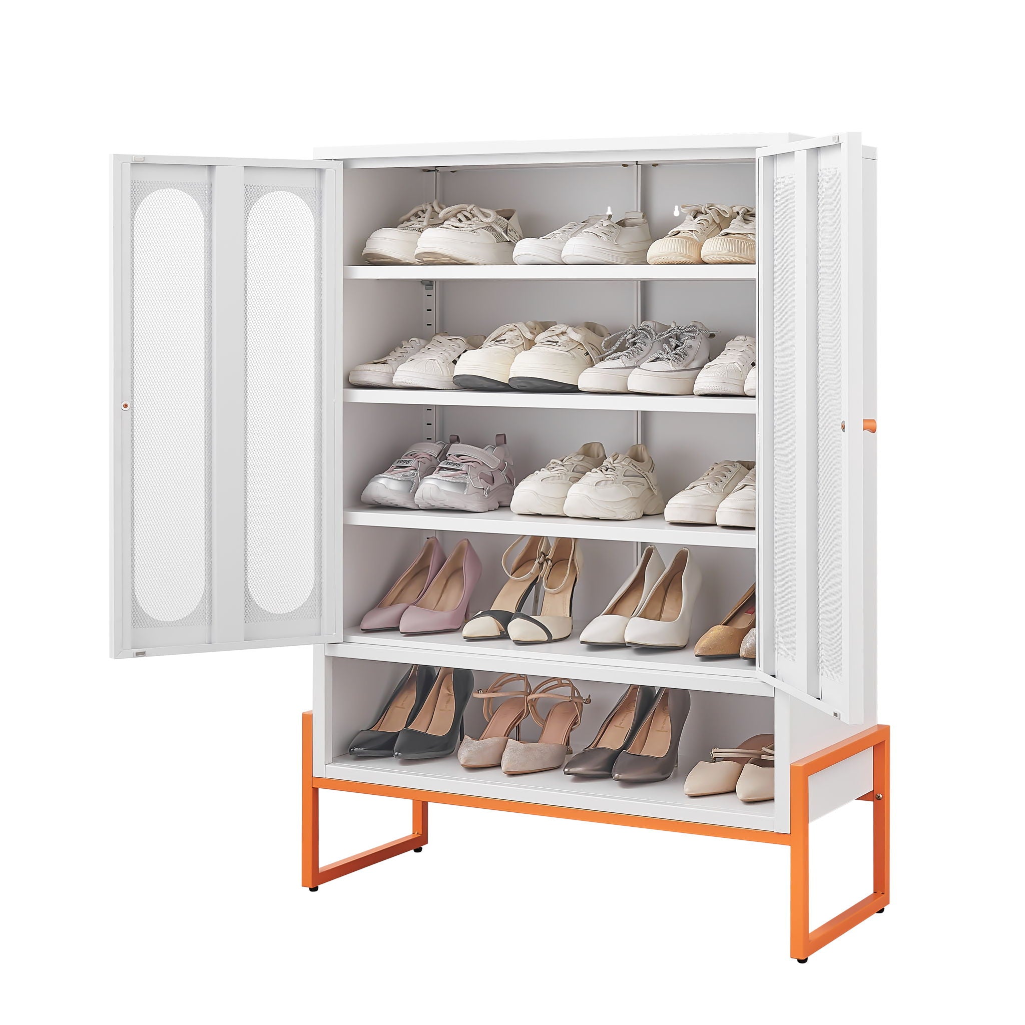 Modern Metal Shoe Cabinet With DoublebSided Doors And Adjustable Partitions