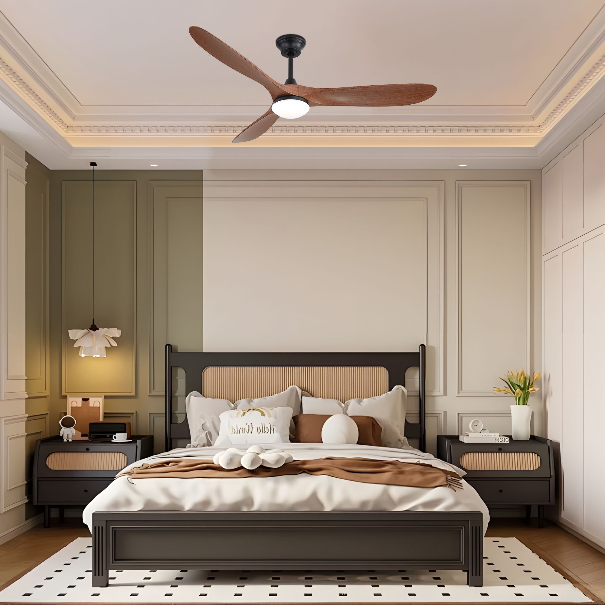 Smart Ceiling Fan With Lights, 3 Blades, Reversible Quiet DC Motor For Indoor