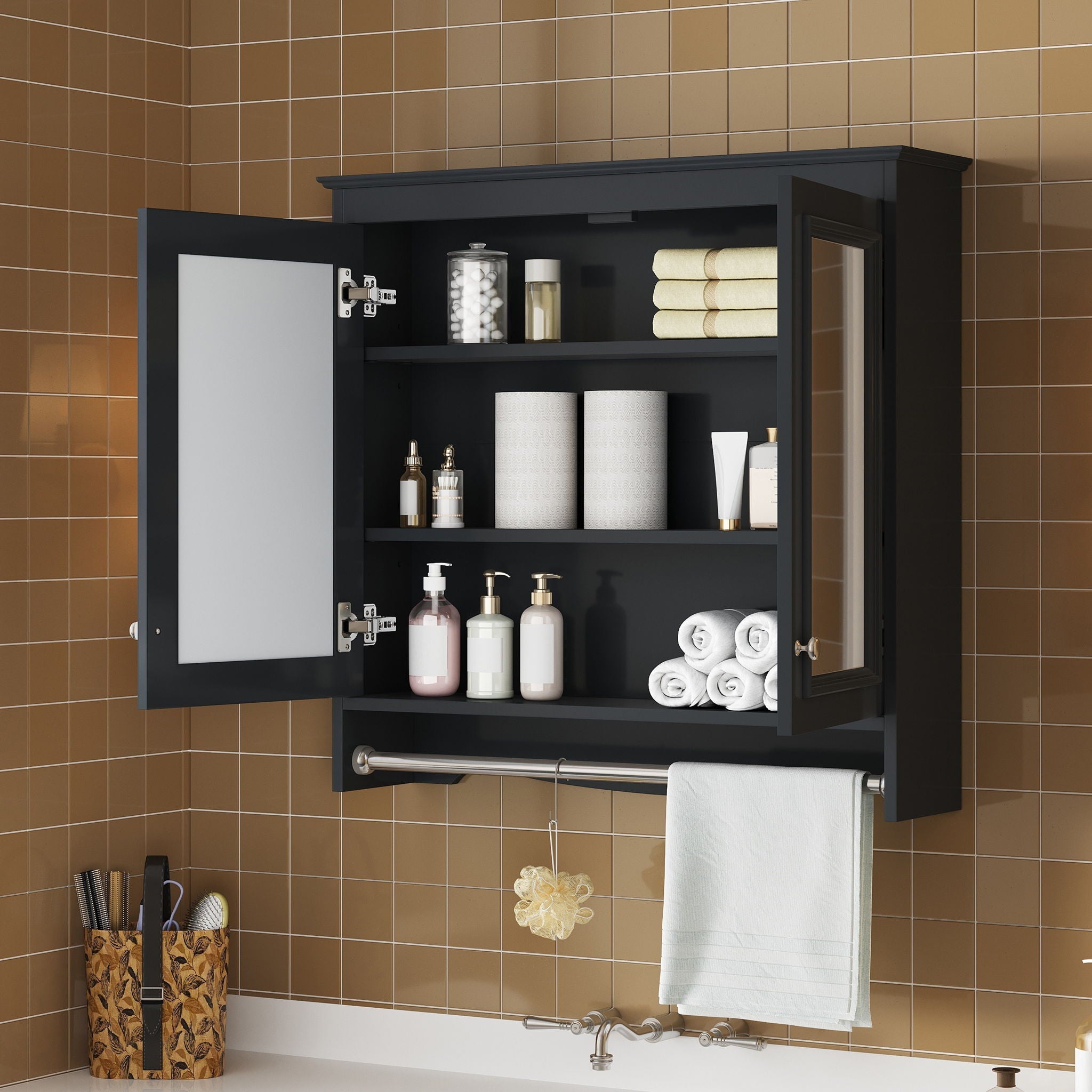Modern Wall-Mounted Mirror Cabinet With Adjustable Shelves, Soft-Close Doors, High-Definition Mirror