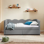 Gingham Daybed With USB Charging Port, Wave-Shaped Design