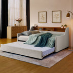Upholstered Sofa Bed With LED Lights, Storage Headboard, Foldable Trundle & Wireless Charging
