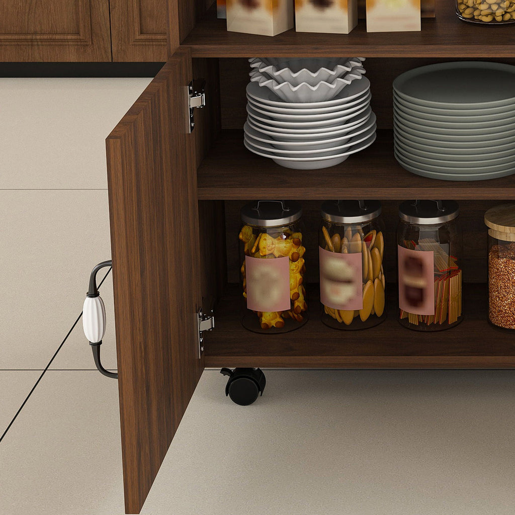 Multi Functional Folding Table With Storage Shelves And Wheels