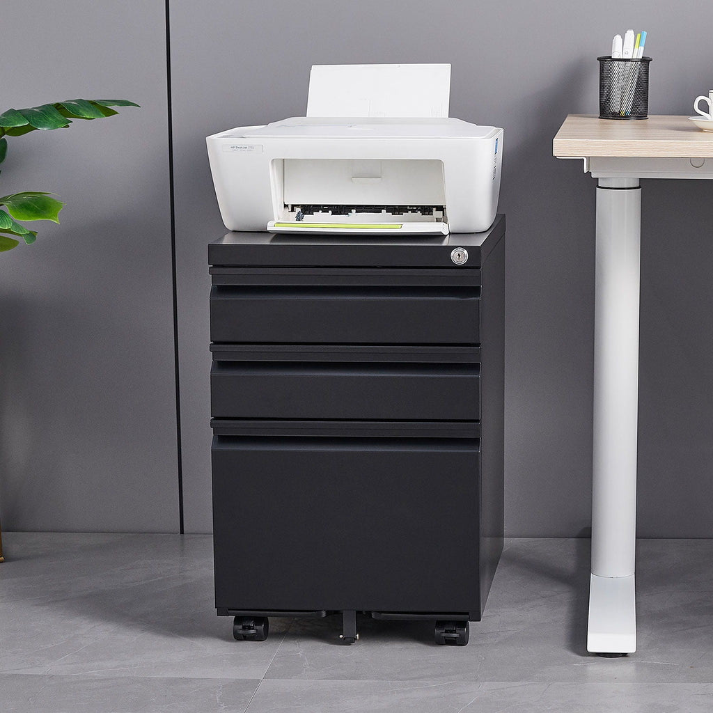 Contemporary 3 Drawer Mobile Filing Cabinet With Lock, Metal Office Storage For Legal / Letter Size