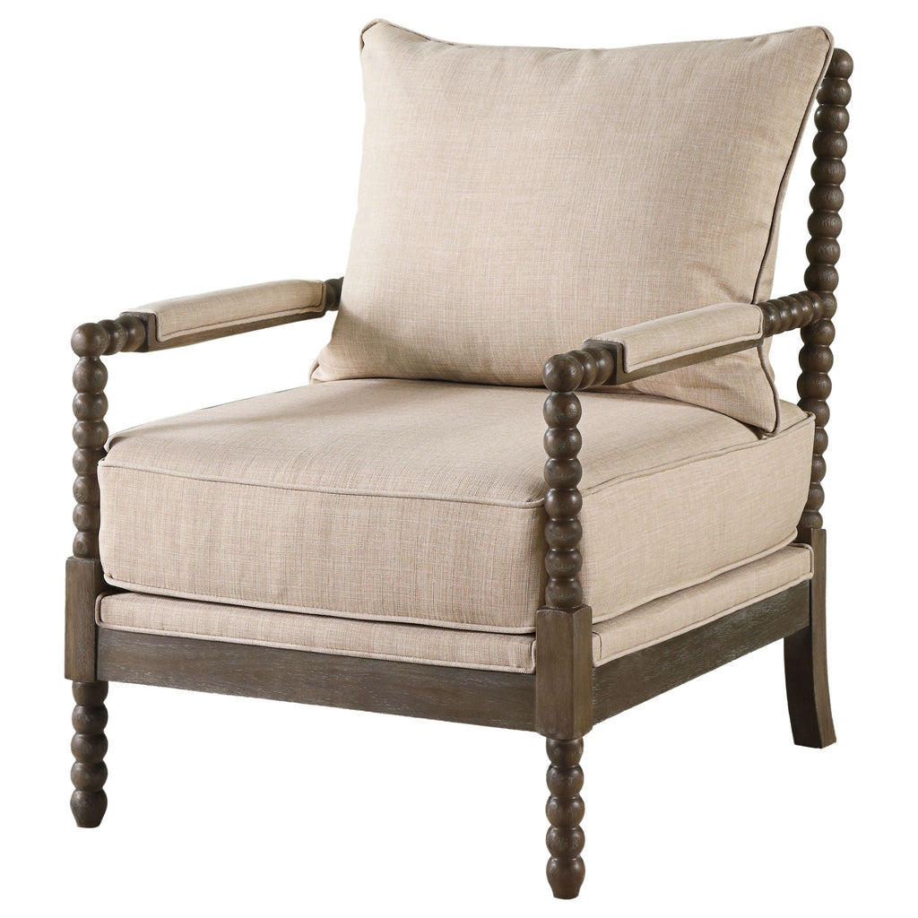 Blanchett Upholstered Bobbin Accent Chair Beige and Distressed Brown