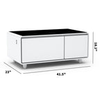 Modern Smart Coffee Table With Built-In Fridge - tooth Speaker, Wireless Charging, Touch Control Panel, USB Interface, Outlet Protection, Atmosphere Light