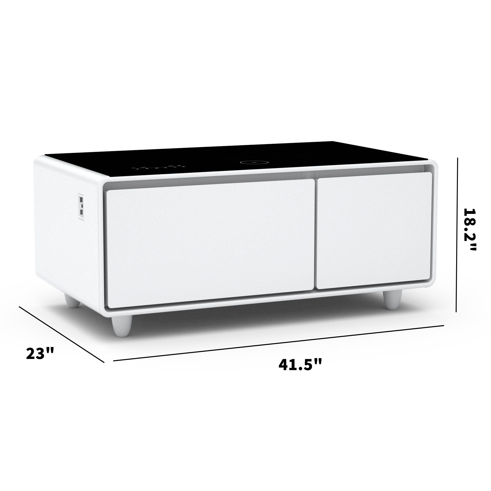 Modern Smart Coffee Table With Built-In Fridge - tooth Speaker, Wireless Charging, Touch Control Panel, USB Interface, Outlet Protection, Atmosphere Light
