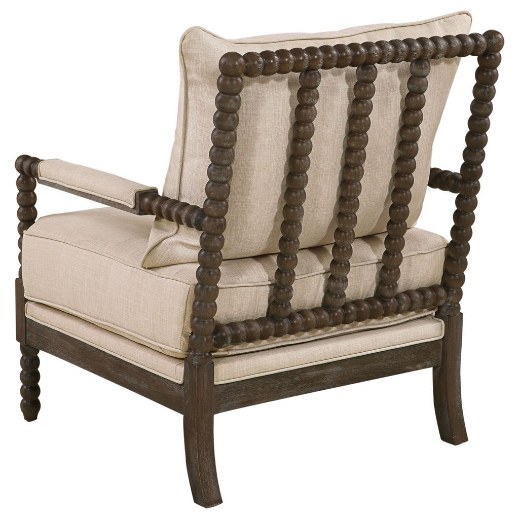 Blanchett Upholstered Bobbin Accent Chair Beige and Distressed Brown