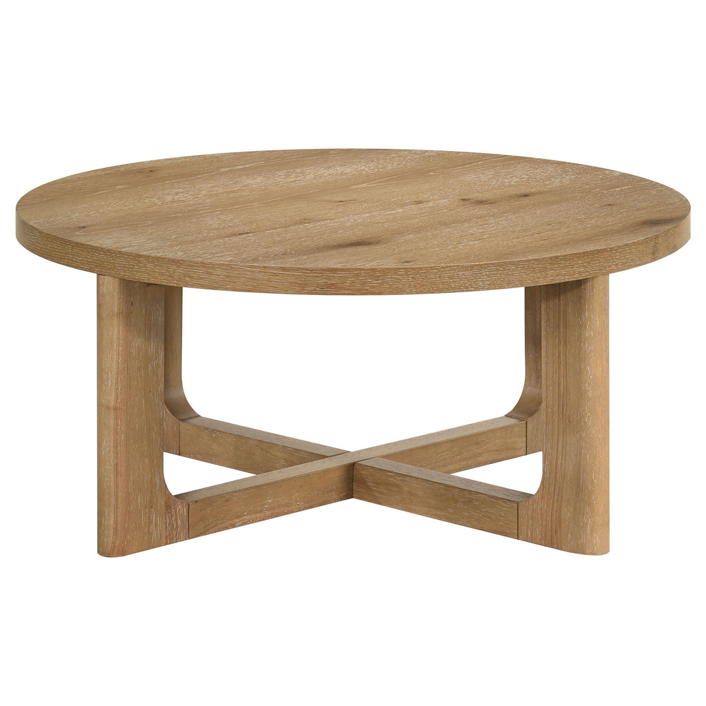 Kessler Round Sculptural Wood Coffee Table Light Oak