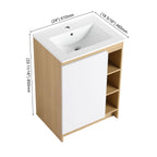 Freestanding Bathroom Vanity With Thin Rim Sink, Single Door With 4 Tier Open Shelves - Light Oak / White