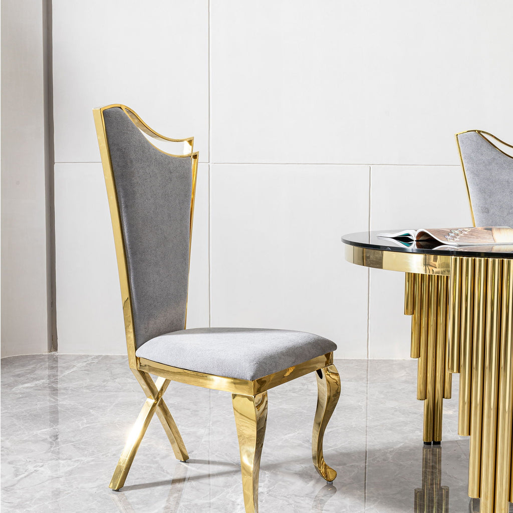 Gorgeous Streamlined High Back Fabric Stainless Steel Dining Chair (Set of 2) - Gold / Gray