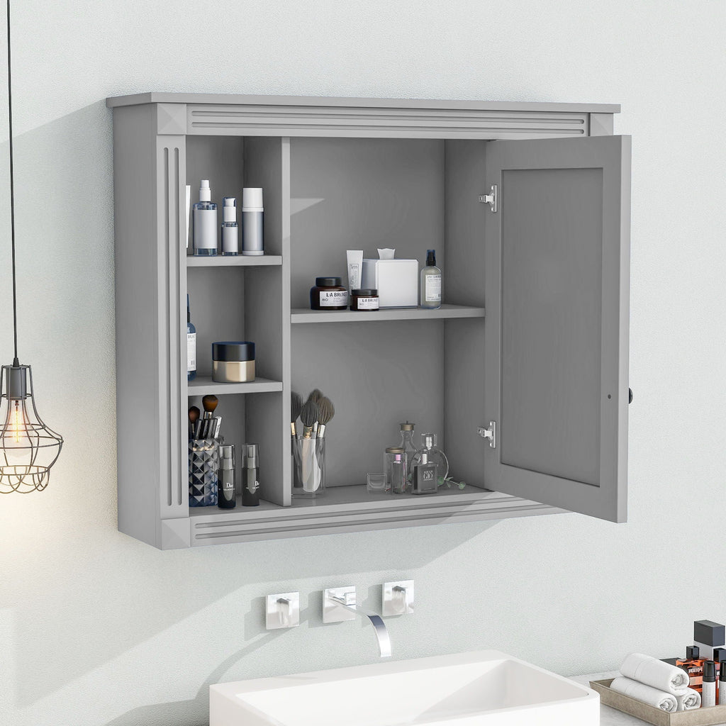 Wall Mounted Bathroom Storage Cabinet With Mirror, Cabinet With 6 Open Shelves And Adjustable Interior