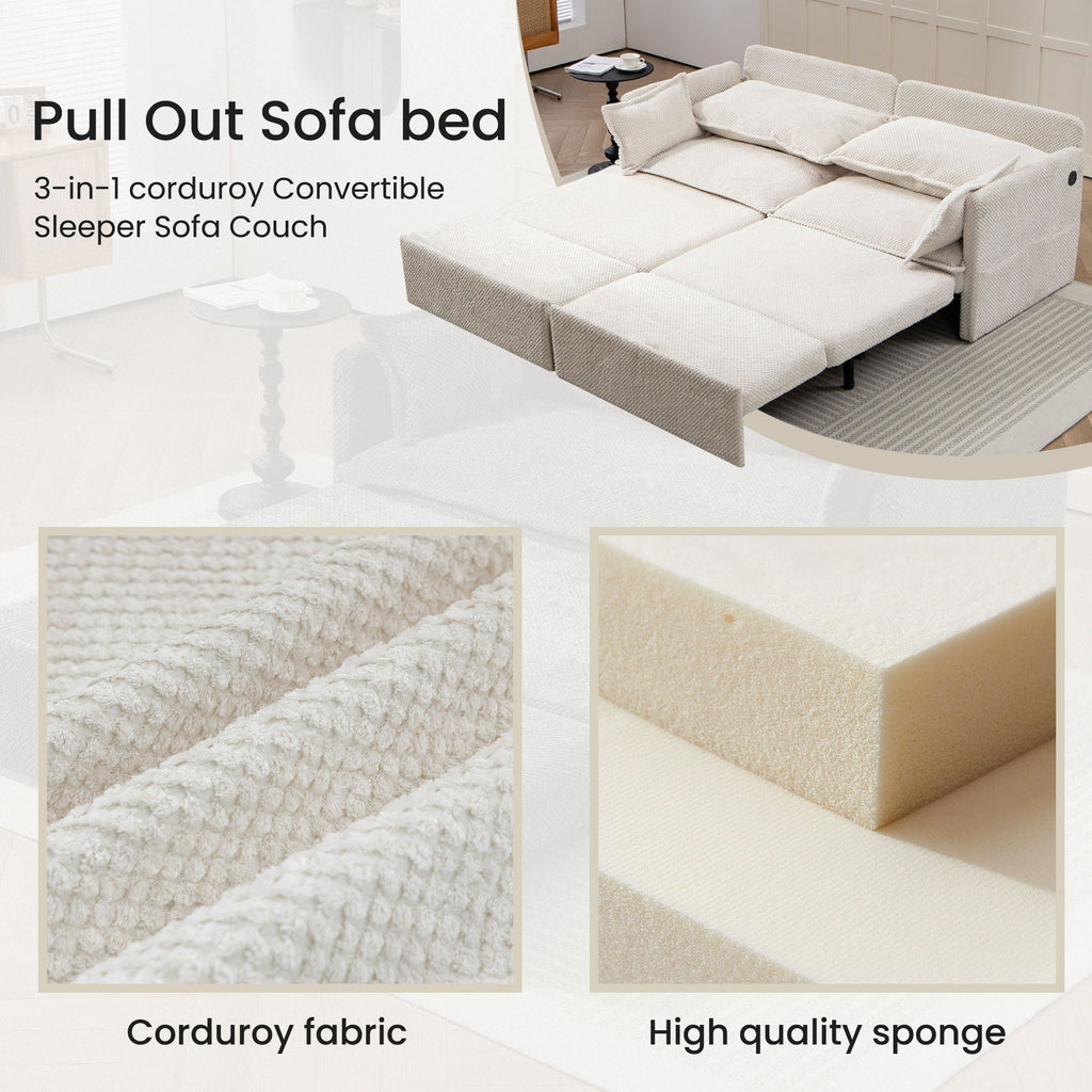 Pull Out Sofa Bed, Convertible Sleeper Sofa Couch, Side Storage, And USB / C - Type Charging Ports Chair