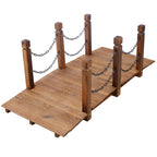 Wooden Arc Footbridge With Chain Railings For Backyard Creek Stained 5 Ft - Brown