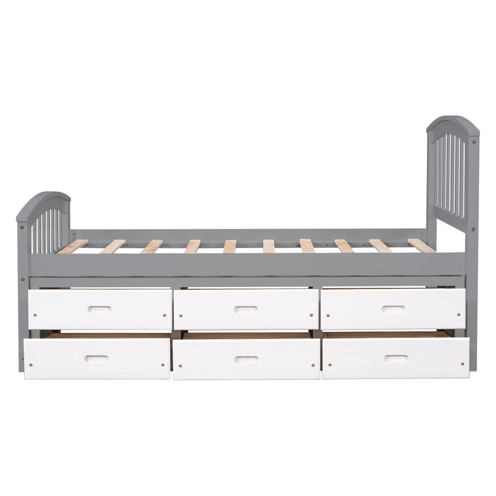 Platform Storage Bed Solid Wood Bed With 6 Drawers