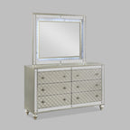 6 Drawer Bedroom Dresser With Diamond Patterned Drawer Fronts - Silver