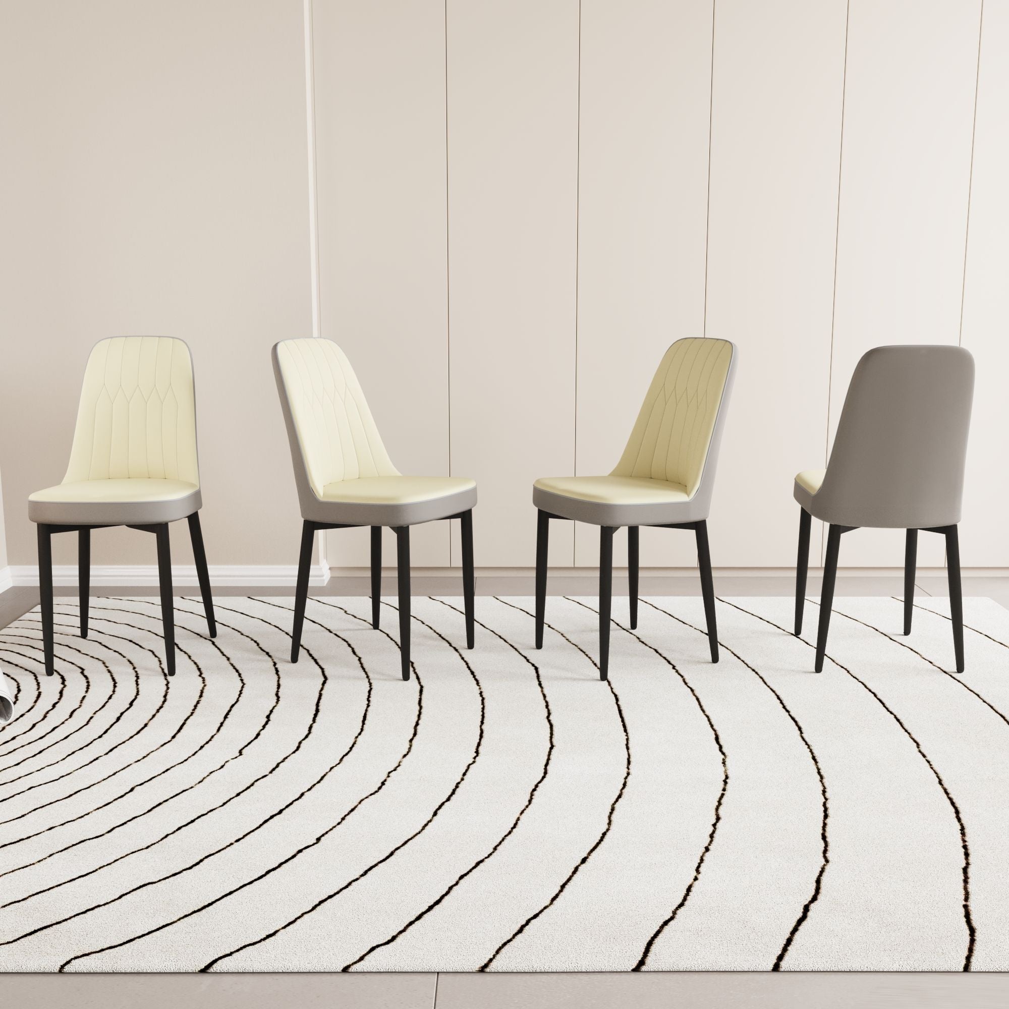 Modern Dining Chair With Cushions And Metal Legs