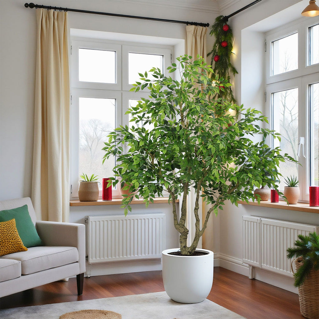 Artificial Banyan Tree With A Trunk And Lifelike Leaves, For Indoor And Outdoor Use - Green