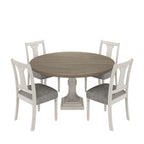 Tannen - Round 5 Piece Dining Table (Set of 5) - White And Gray