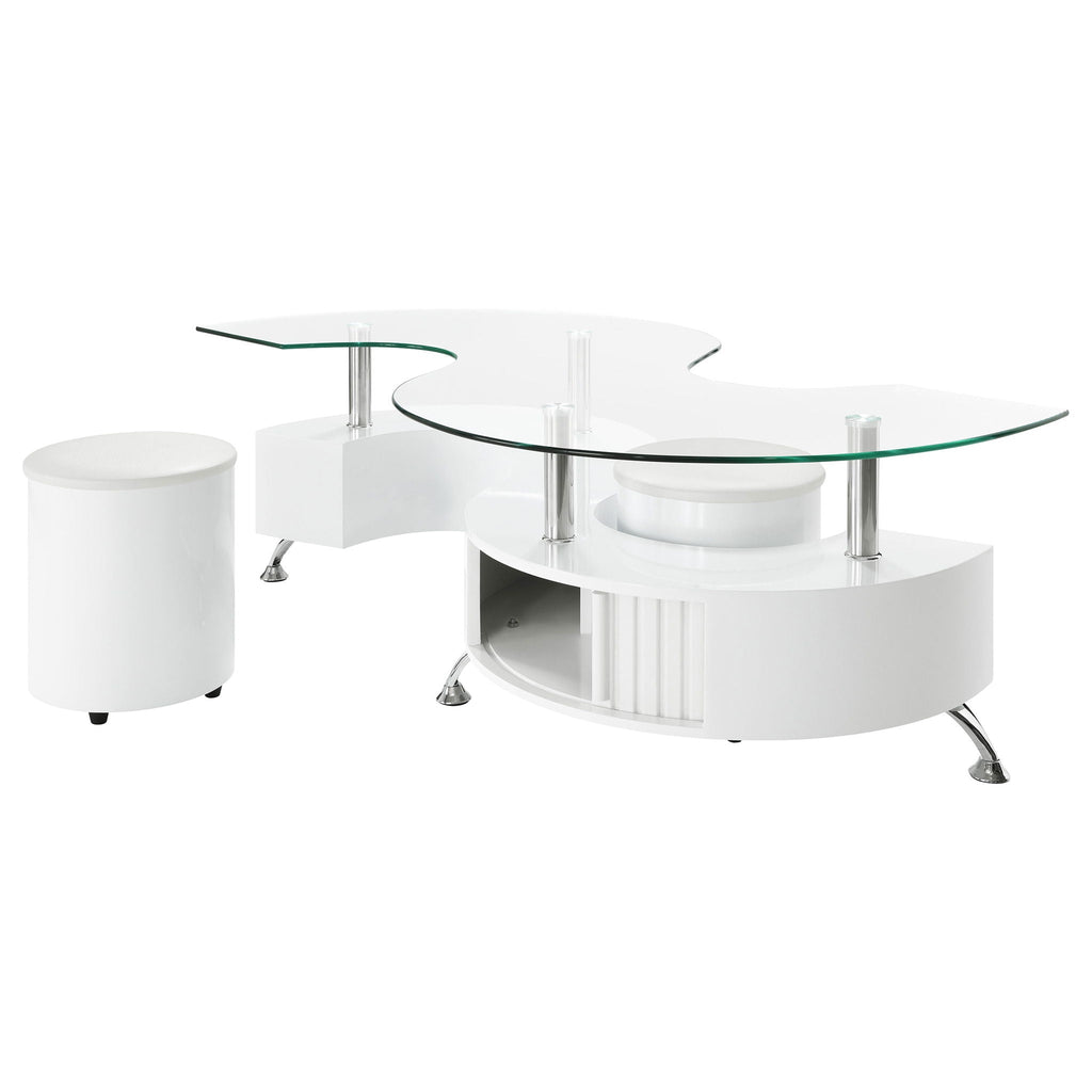 Buckley 3-piece Coffee Table and Stools Set White High Gloss