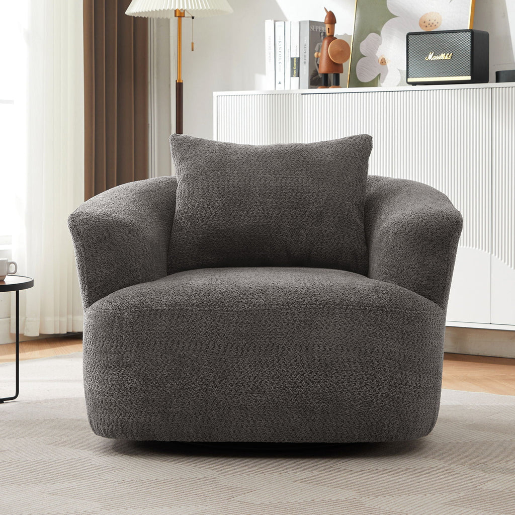 360° Swivel Barrel Sofa Chair With Throw Pillow, Upholstered Accent Chair