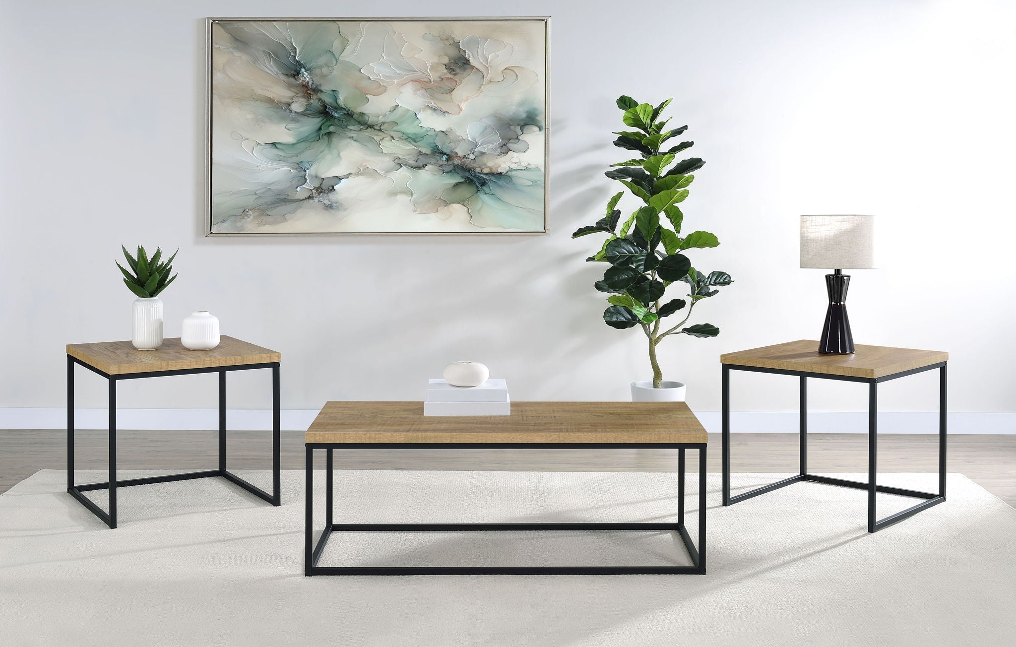 Straden 3-piece Engineered Wood Coffee Table Set Mango and Black