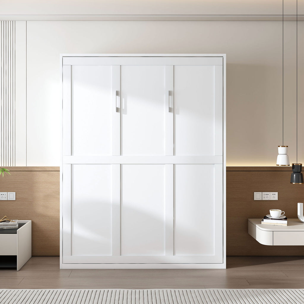 Queen Murphy Bed, Foldable Wall Bed, Space Saving Design For Bedrooms - White