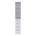 Linen Cabinet, 3 Shelves, 4 Drawers And Metal Handles - White