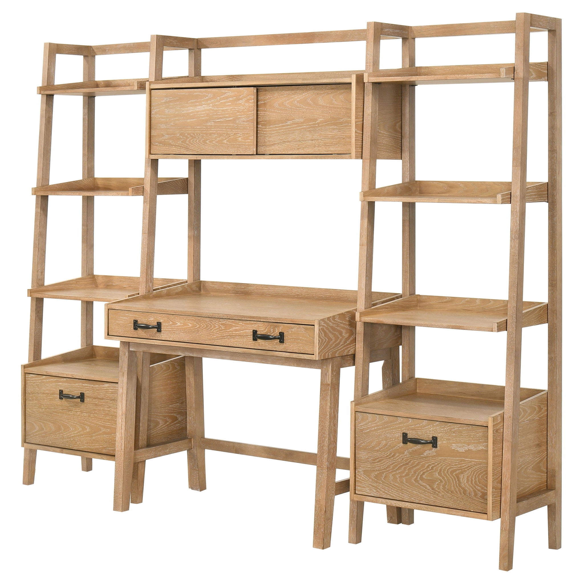 Fabian 4-piece Computer Desk and Bookshelf Set Distressed Light Brown