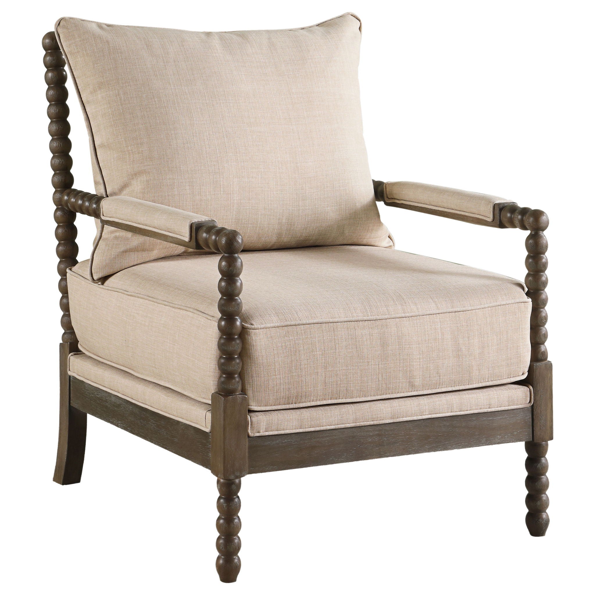 Blanchett Upholstered Bobbin Accent Chair Beige and Distressed Brown