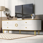 Modern TV Stand For TVs Up To 80", Entertainment Center With 4 Drawers And 1 Cabinet, Wood TV Console Table With And Handles For Living Room - White
