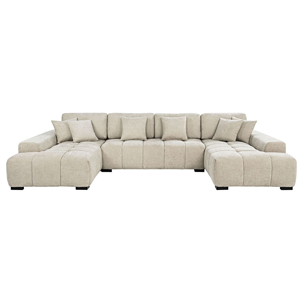Cannella U-Shaped Double Chaise Upholstered Sectional Sofa Beige