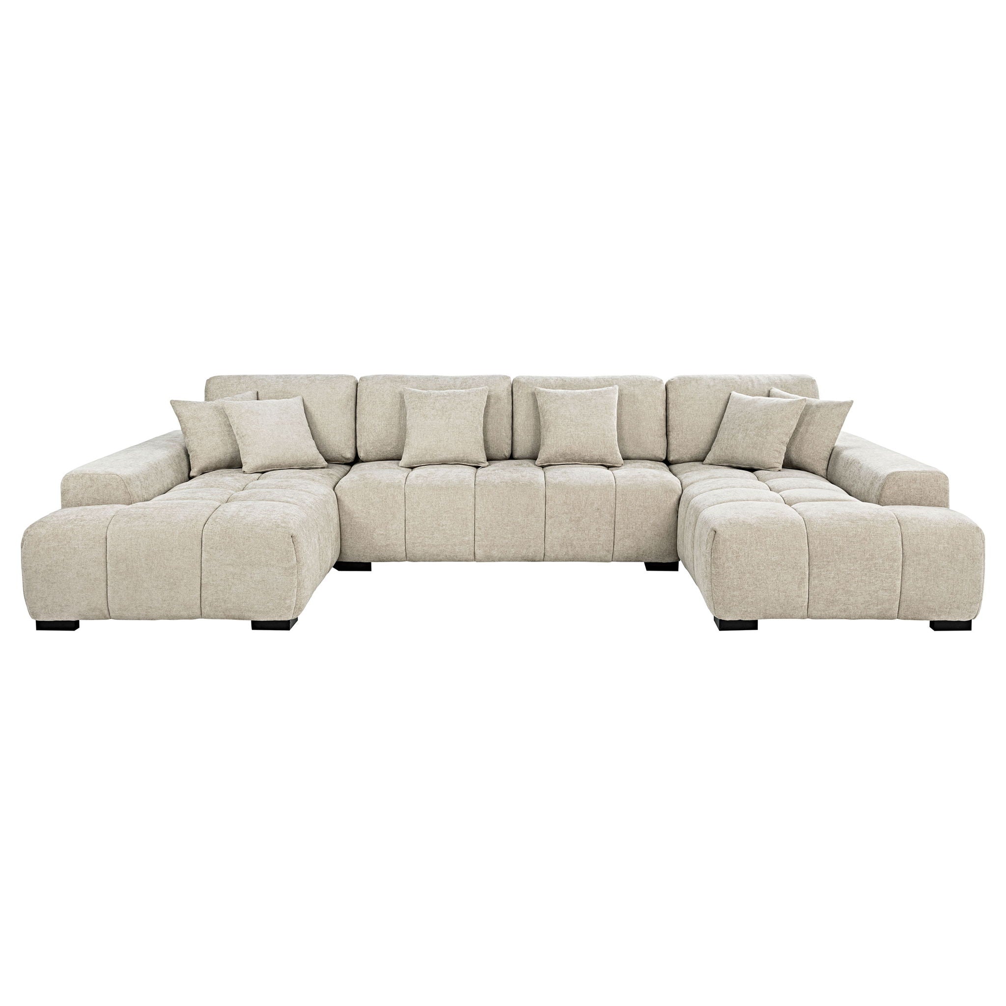 Cannella U-Shaped Double Chaise Upholstered Sectional Sofa Beige