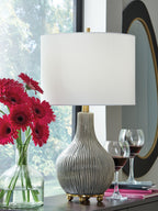 Judlen - Ceramic Table Lamp - Gray / Gold Finish