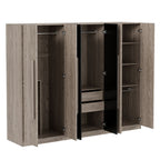 6 Doors Wardrobe Storage For Bedroom, With 2 Drawers Inside - Black / Nature