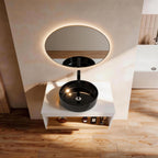 Floating Bathroom Vanity With Vessel Sink With Open Shelf Storage
