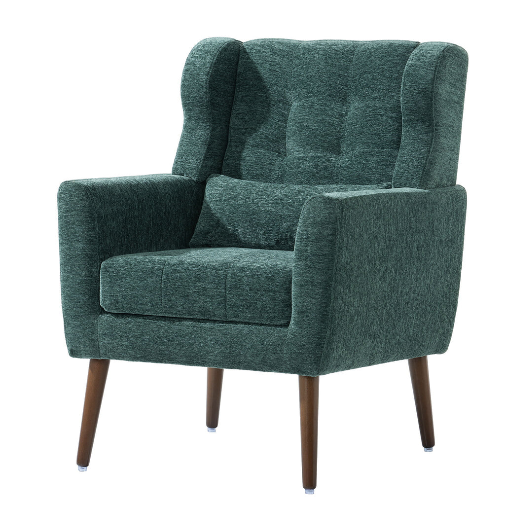 Modern Accent Chair, Arm Chairs For Living Room, Upholstered Mordern Armchair, Comfy Soft Padded Lounge Chair In Small Space, Bedroom, With Pillow, Solid Wood Leg
