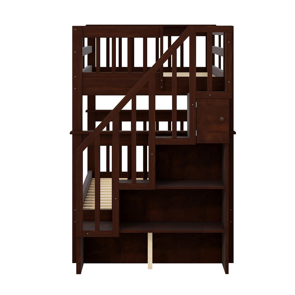 Stairway Bunk Bed With Storage And Guard Rail For Bedroom