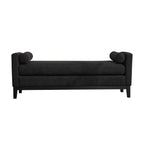 Elegant Upholstered Bench, Daybed, Ottoman With Wood Legs & 2 Bolster Pillows - Black Boucle