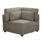 Rylie - Modular Wedge With 3 Pillows - Brown Linen